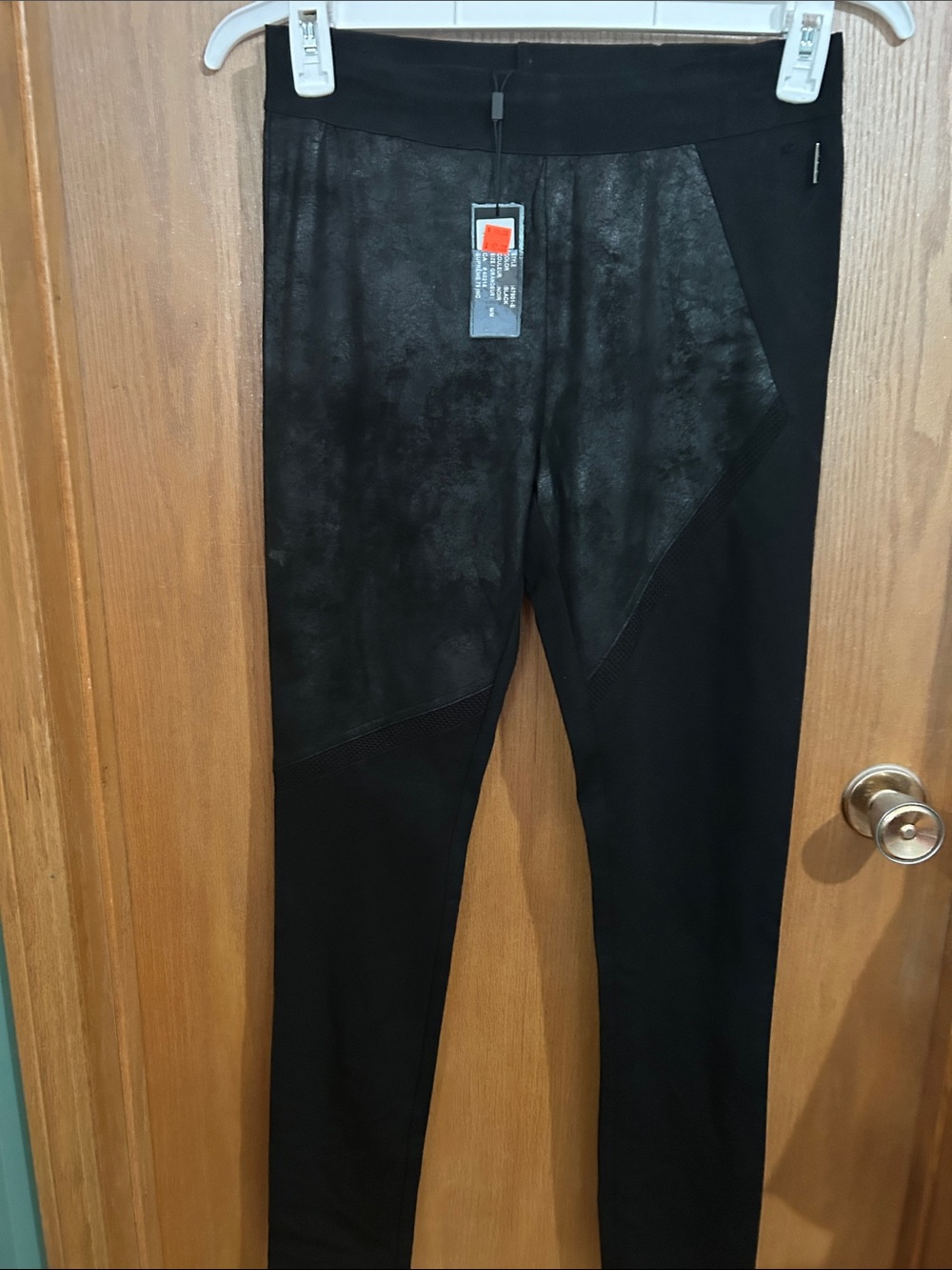 Black Men's Faux-Leather Panel Stretch Pants